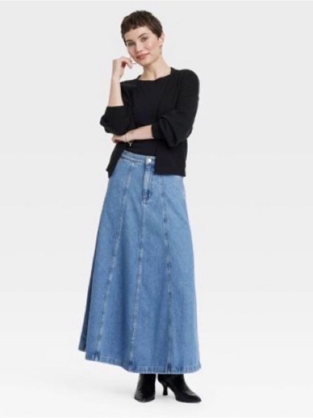 Light Blue Denim Maxi Skirt - Women